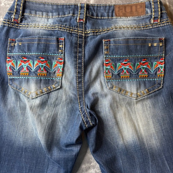 Cowgirl Up Women's Jeans Size 30 Bootcut Embroidered Thunderbird Design Denim - Picture 5 of 16